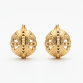 Miami Gold Hoop Earrings with geometric design on white background